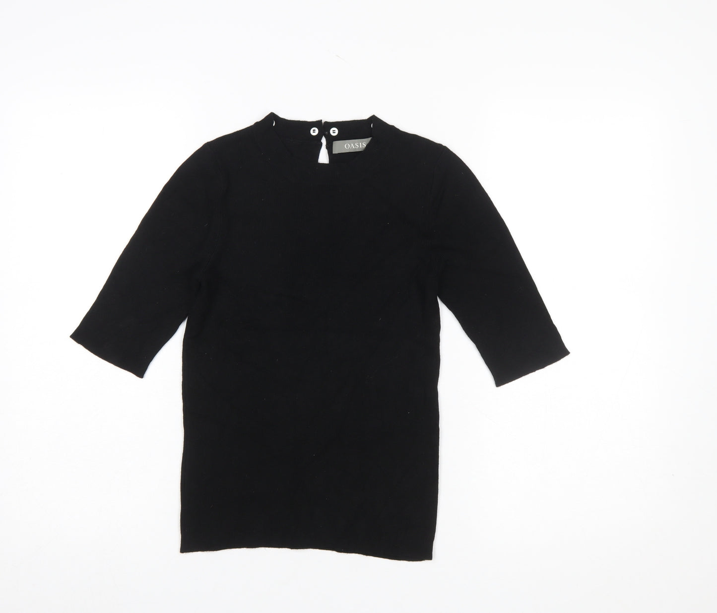 Oasis Women Black Knit Crew Neck 3/4 Sleeve Blouse Size 8