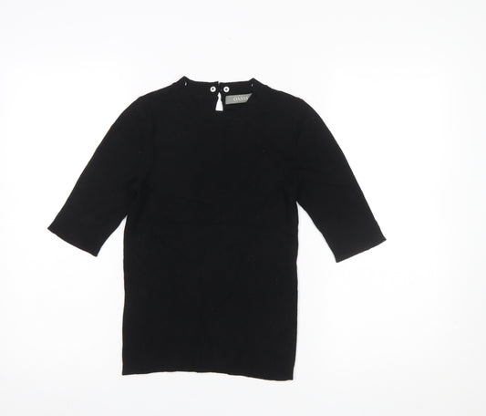 Oasis Women Black Knit Crew Neck 3/4 Sleeve Blouse Size 8