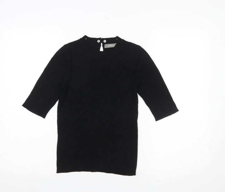 Oasis Women Black Knit Crew Neck 3/4 Sleeve Blouse Size 8