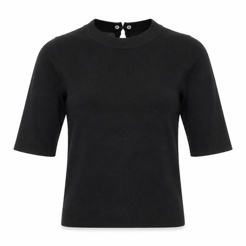 Oasis Women Black Knit Crew Neck 3/4 Sleeve Blouse Size 8