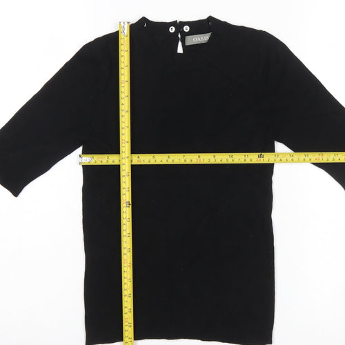 Oasis Women Black Knit Crew Neck 3/4 Sleeve Blouse Size 8