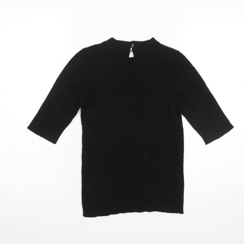 Oasis Women Black Knit Crew Neck 3/4 Sleeve Blouse Size 8