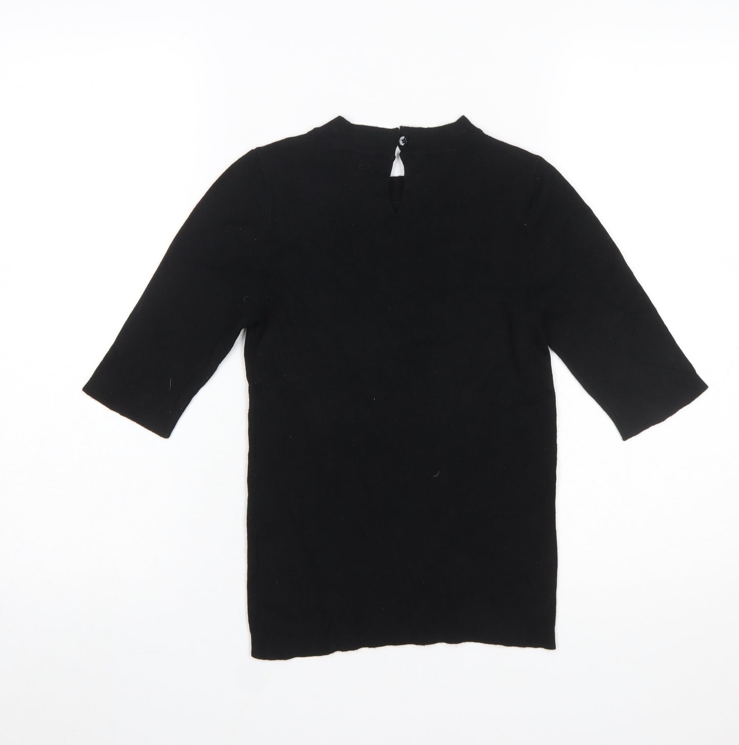 Oasis Women Black Knit Crew Neck 3/4 Sleeve Blouse Size 8