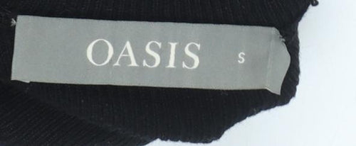 Oasis Women Black Knit Crew Neck 3/4 Sleeve Blouse Size 8