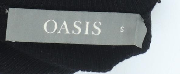 Oasis Women Black Knit Crew Neck 3/4 Sleeve Blouse Size 8