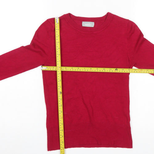 Wallis Women Red Crew Neck Knit Jumper Size 8 Long Sleeve