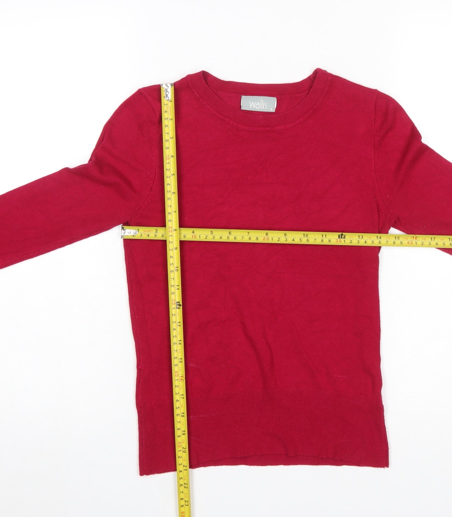 Wallis Women Red Crew Neck Knit Jumper Size 8 Long Sleeve
