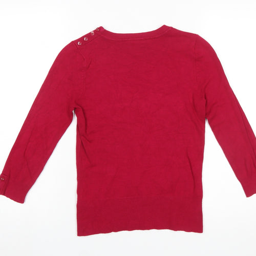 Wallis Women Red Crew Neck Knit Jumper Size 8 Long Sleeve