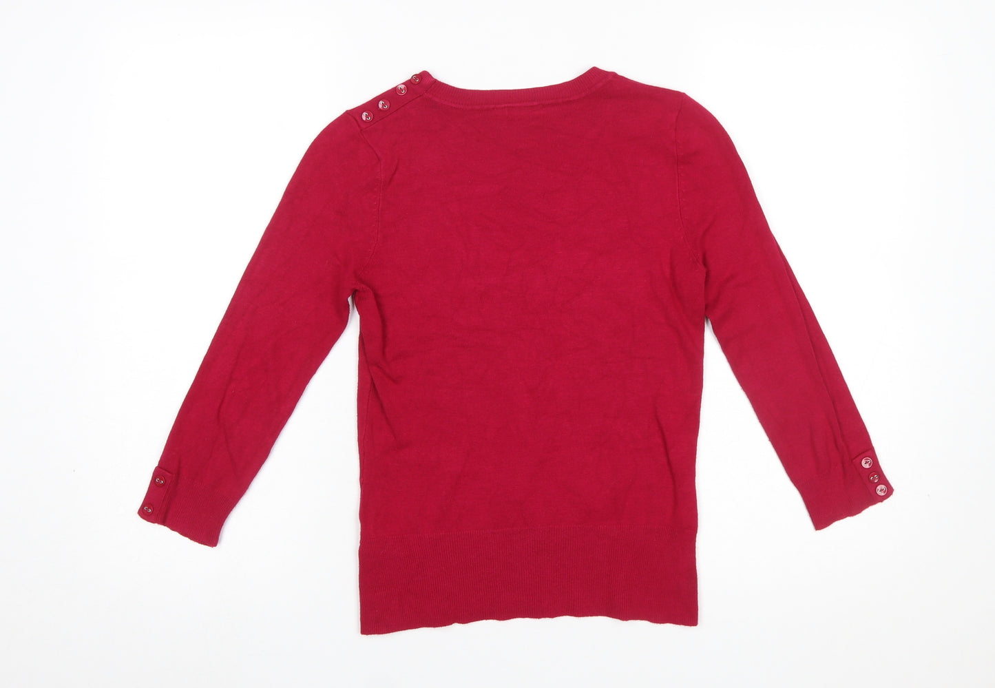 Wallis Women Red Crew Neck Knit Jumper Size 8 Long Sleeve