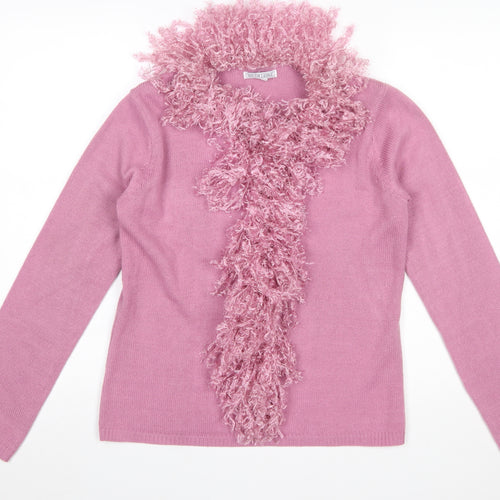 South Lodge Women's Pink Feather Trim Pullover Jumper S/M Acrylic Knit
