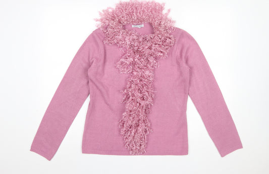 South Lodge Women's Pink Feather Trim Pullover Jumper S/M Acrylic Knit