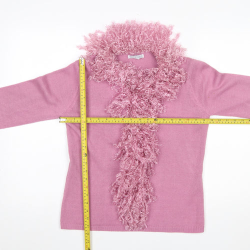 South Lodge Women's Pink Feather Trim Pullover Jumper S/M Acrylic Knit