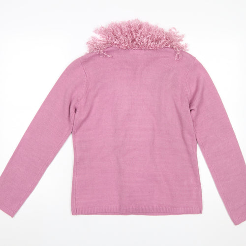 South Lodge Women's Pink Feather Trim Pullover Jumper S/M Acrylic Knit
