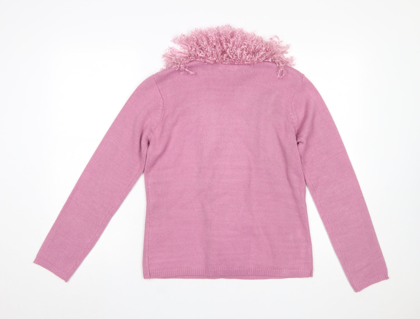 South Lodge Women's Pink Feather Trim Pullover Jumper S/M Acrylic Knit