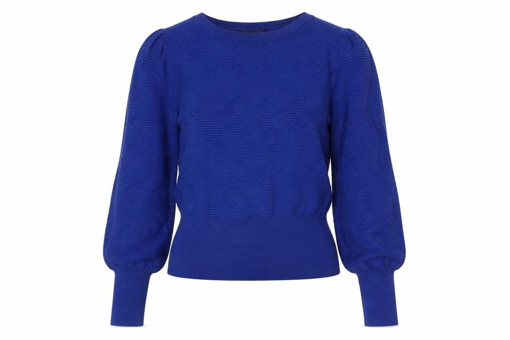 Front view of Marks & Spencer Women's Blue Puff Sleeve Knit Jumper M