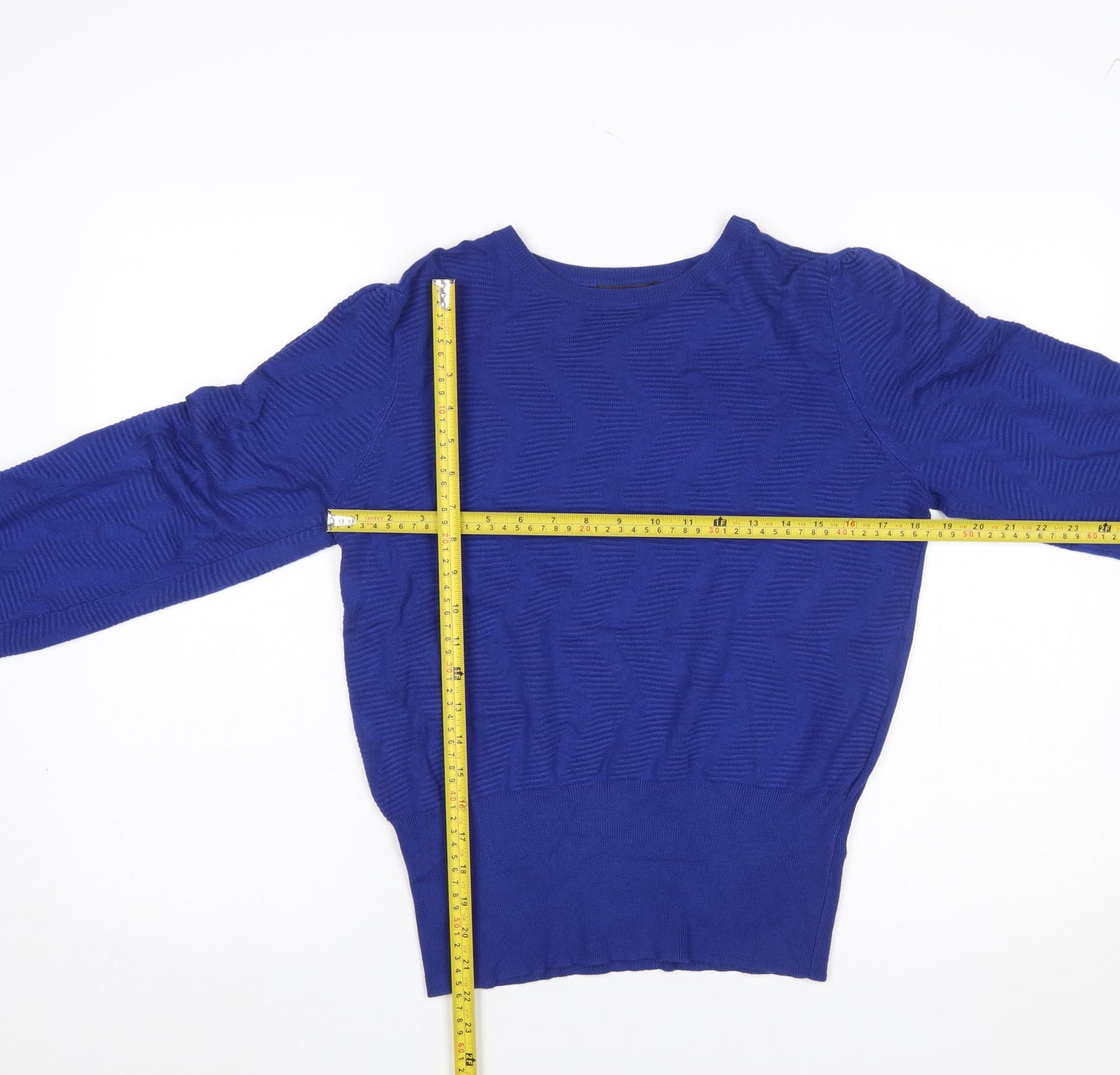 Marks and Spencer Women's Blue Puff Sleeve Knit Jumper M