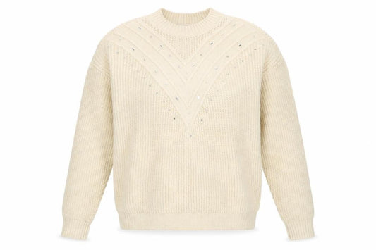 Front view of Next Women Ivory Rhinestone Knit Chunky jumper, size M