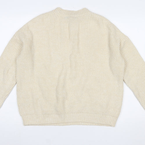 Next Women Ivory Rhinestone Knit Chunky Pullover Jumper Size M