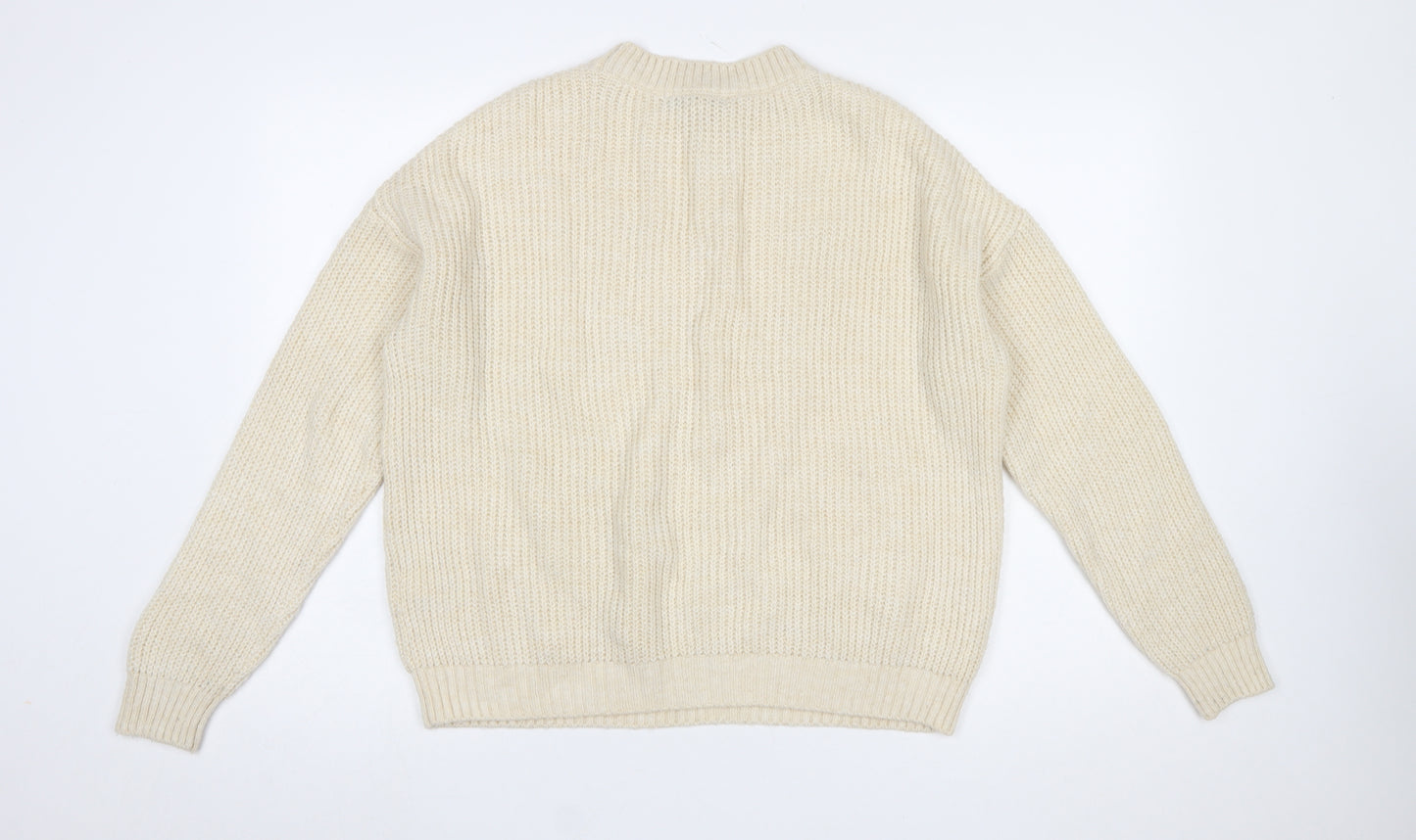 Next Women Ivory Rhinestone Knit Chunky Pullover Jumper Size M