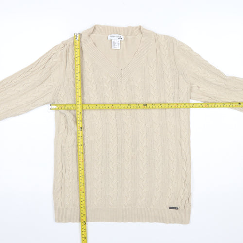 Collection L Women Beige Cable-Knit V-Neck Cotton Jumper Size 12