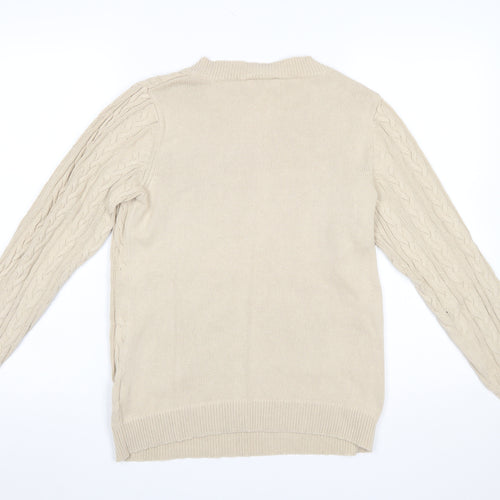 Collection L Women Beige Cable-Knit V-Neck Cotton Jumper Size 12