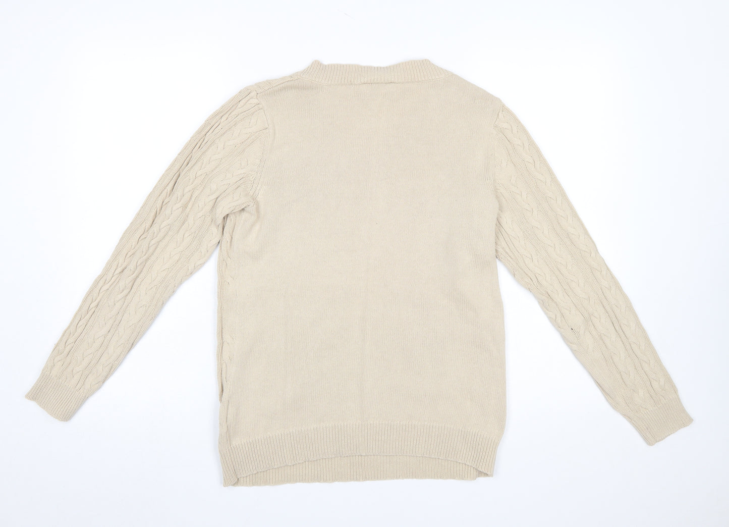 Collection L Women Beige Cable-Knit V-Neck Cotton Jumper Size 12