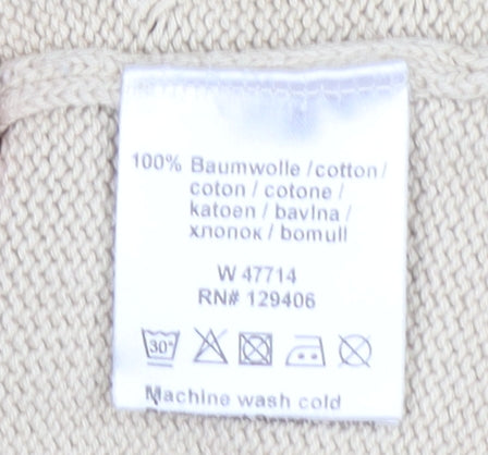 Collection L Women Beige Cable-Knit V-Neck Cotton Jumper Size 12