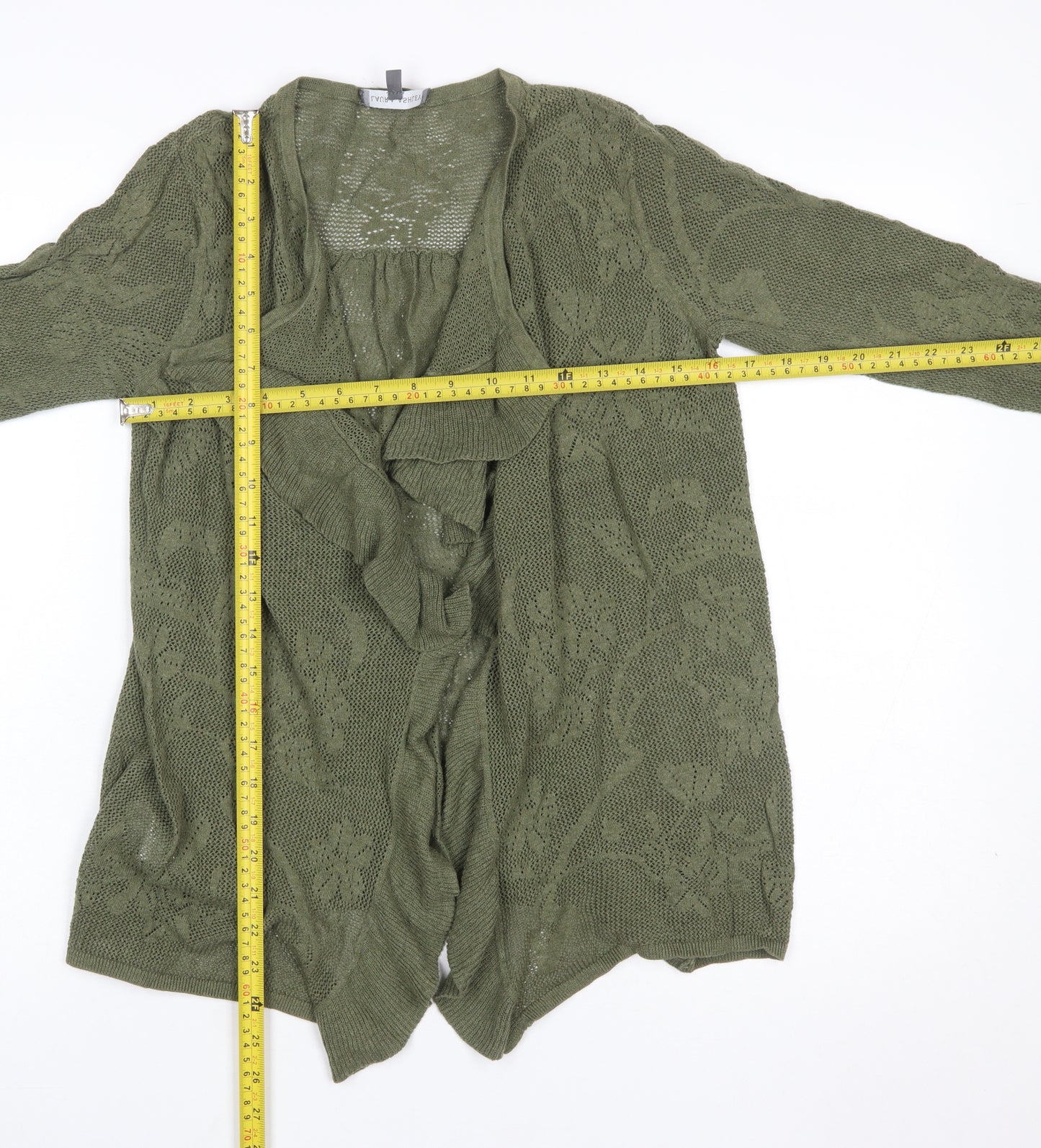 Laura Ashley Women's Green Open Knit Cotton Cardigan UK 12