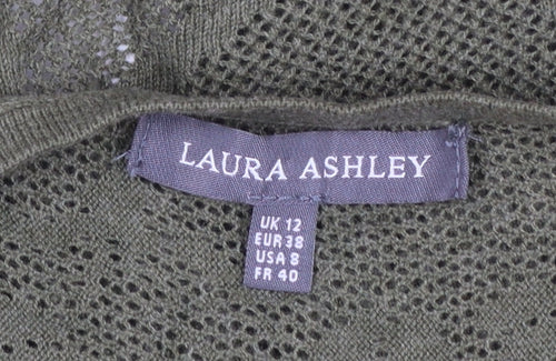Laura Ashley Women's Green Open Knit Cotton Cardigan UK 12