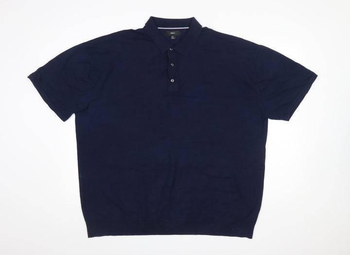 Next Men's Navy Blue Cotton Blend Short Sleeve Polo XXL