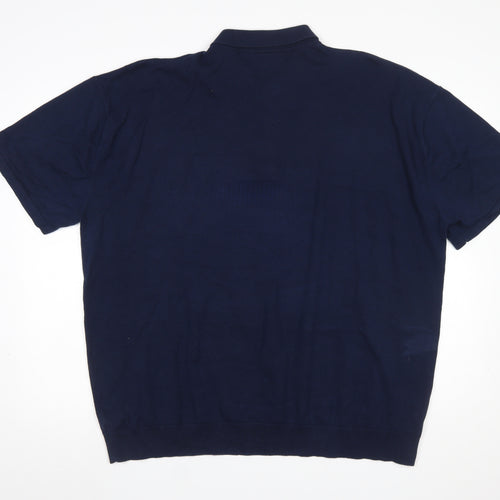 Next Men's Navy Blue Cotton Blend Short Sleeve Polo XXL