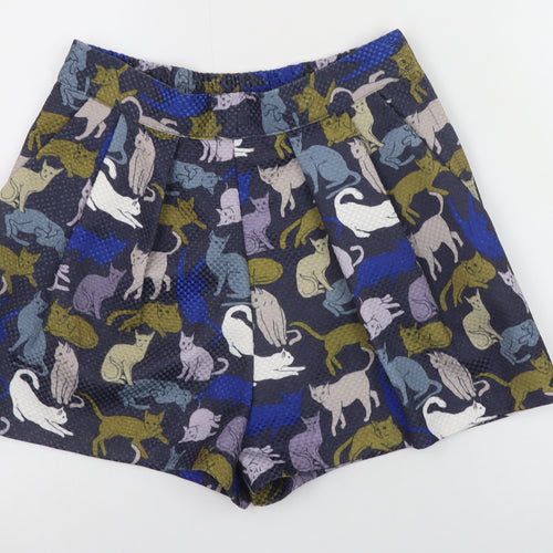 H&M Women’s Multicoloured Cat Print Pleated Chino Shorts Size 8