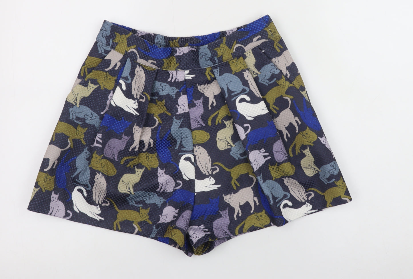 H&M Women’s Multicoloured Cat Print Pleated Chino Shorts Size 8