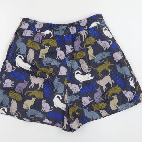 H&M Women’s Multicoloured Cat Print Pleated Chino Shorts Size 8