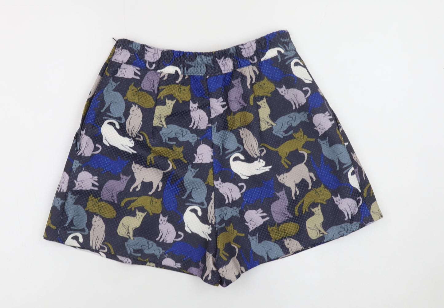 H&M Women’s Multicoloured Cat Print Pleated Chino Shorts Size 8