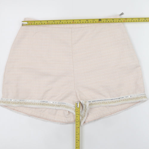 River Island Women Beige Chino Shorts Size 14 Embroidered Fringe