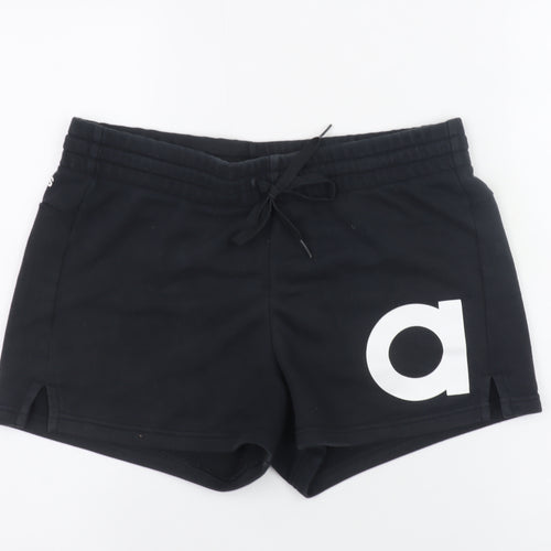 Adidas Women's Black Sweat Shorts M Drawstring Logo Cotton Blend