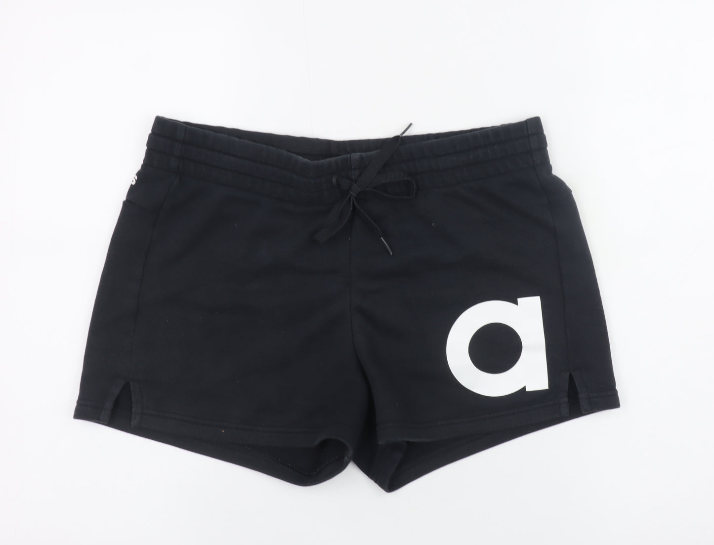 Adidas Women's Black Sweat Shorts M Drawstring Logo Cotton Blend