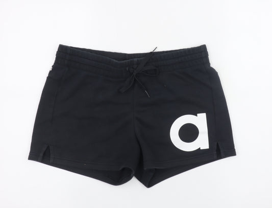 Adidas Women's Black Sweat Shorts M Drawstring Logo Cotton Blend