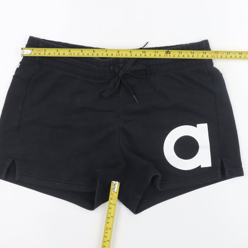 Adidas Women's Black Sweat Shorts M Drawstring Logo Cotton Blend