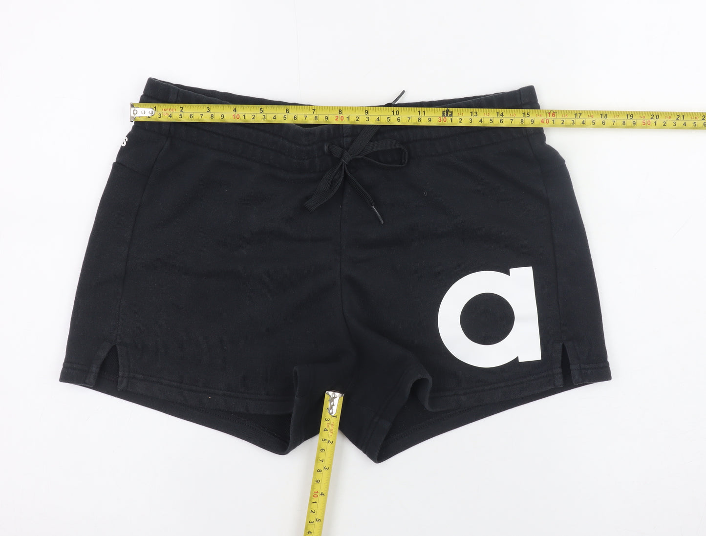 Adidas Women's Black Sweat Shorts M Drawstring Logo Cotton Blend