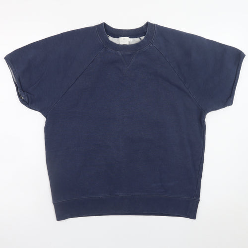 Sunspel Womens Navy Blue Cotton Short Sleeve Pullover Sweatshirt Size 12