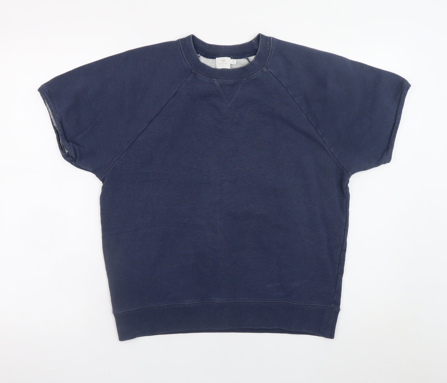 Sunspel Womens Navy Blue Cotton Short Sleeve Pullover Sweatshirt Size 12
