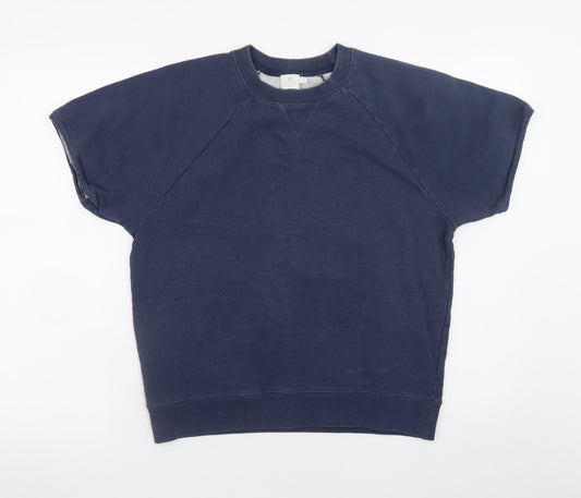 Sunspel Womens Navy Blue Cotton Short Sleeve Pullover Sweatshirt Size 12