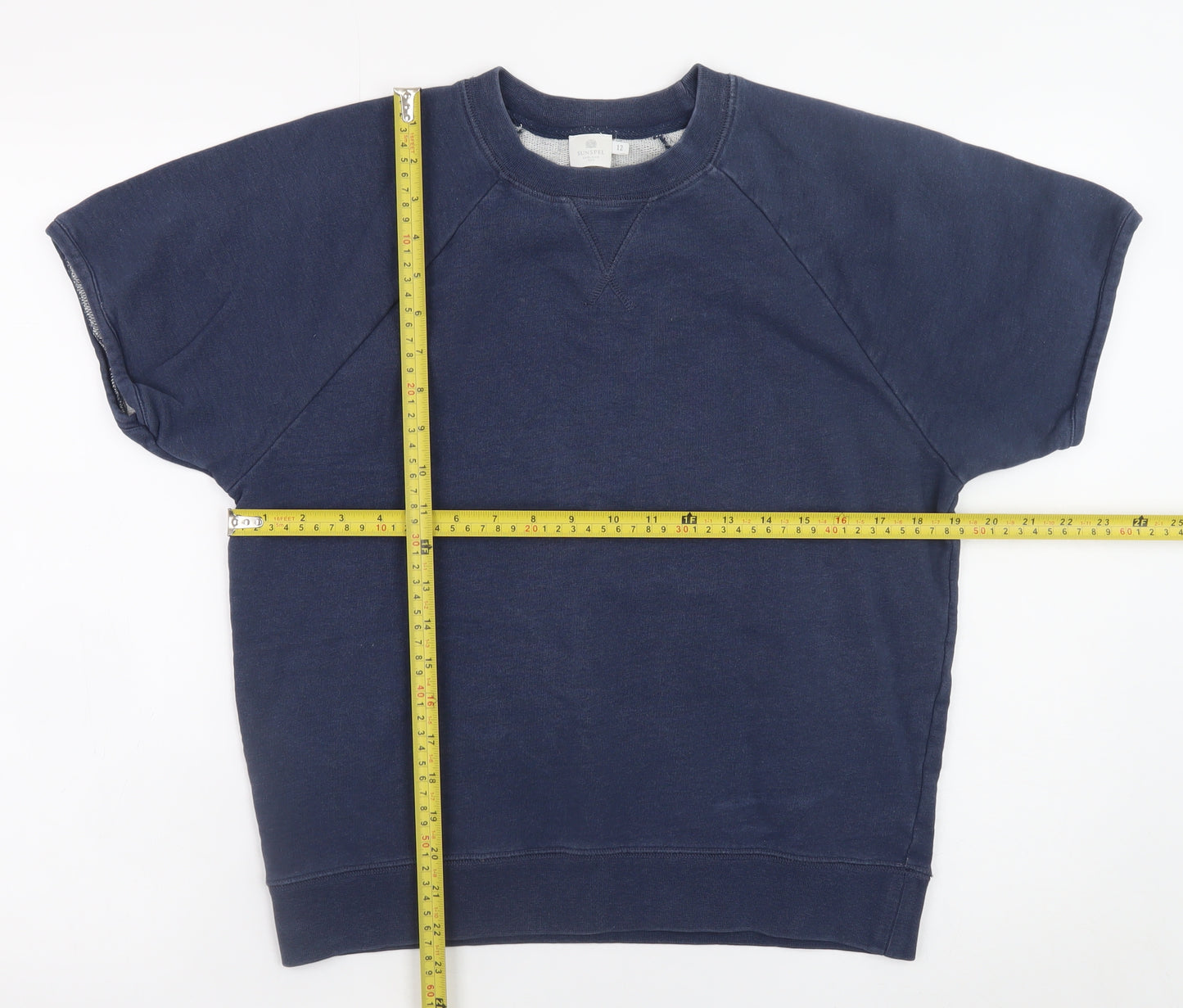 Sunspel Womens Navy Blue Cotton Short Sleeve Pullover Sweatshirt Size 12