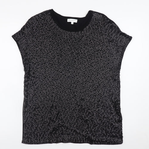 Warehouse Womens Black Sequin Short Sleeve Party T-Shirt UK 12