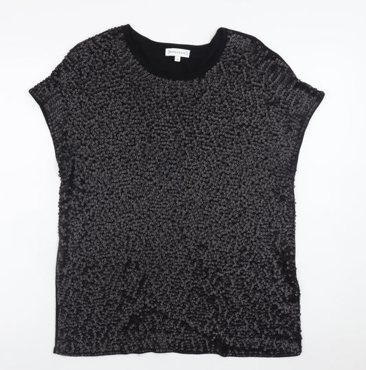 Warehouse Womens Black Sequin Short Sleeve Party T-Shirt UK 12