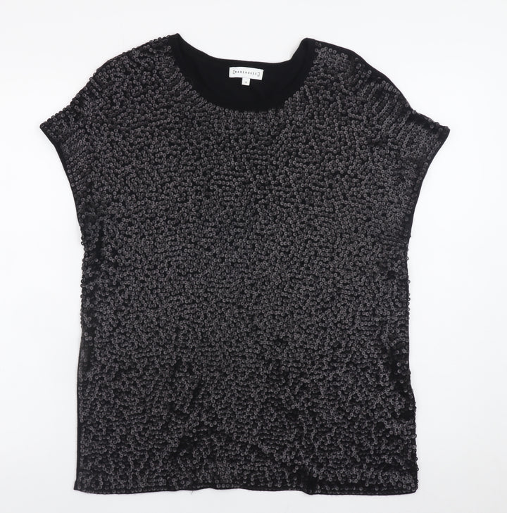 Warehouse Womens Black Sequin Short Sleeve Party T-Shirt UK 12