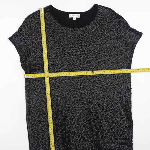 Warehouse Womens Black Sequin Short Sleeve Party T-Shirt UK 12