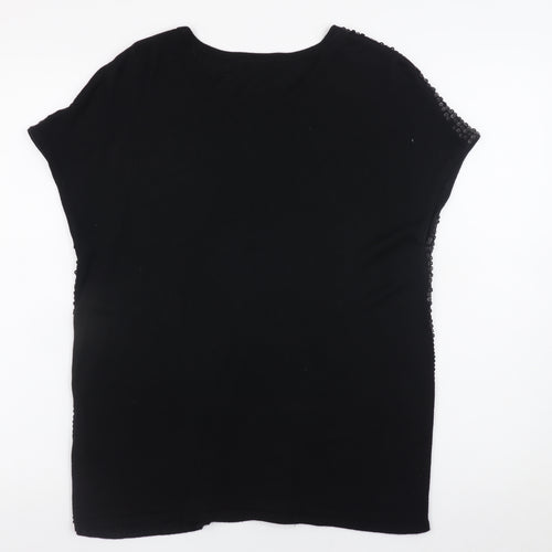 Warehouse Womens Black Sequin Short Sleeve Party T-Shirt UK 12
